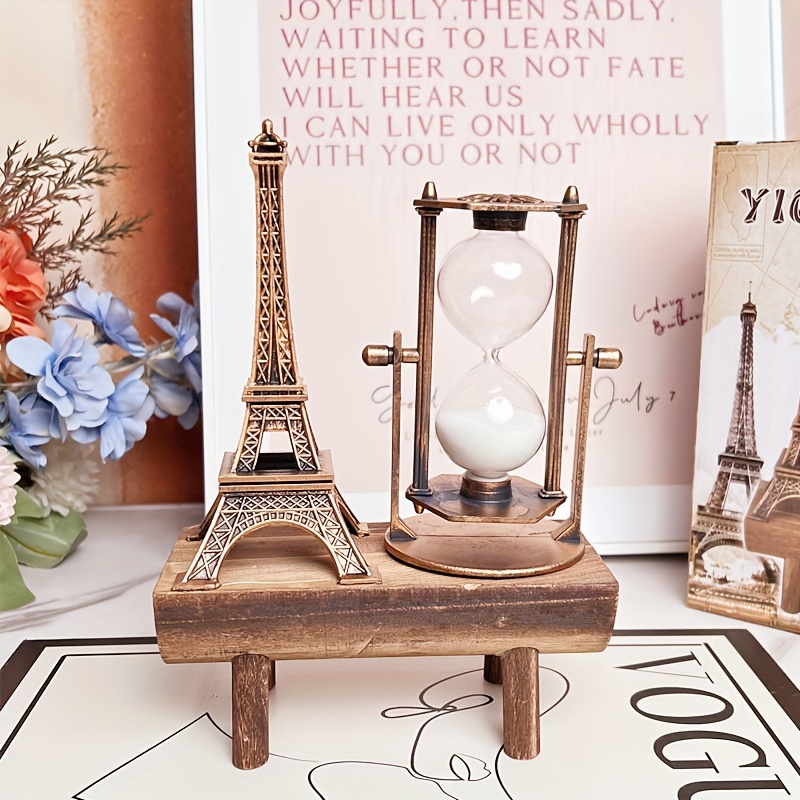 

1pc Creative Retro Effie Tower Hourglass Ornament, Simple Modern Home Study Wooden Pendulum Seat Hourglass Ornament, For Home Room Living Room Office Decor, Mother's Day New Year Easter Gift