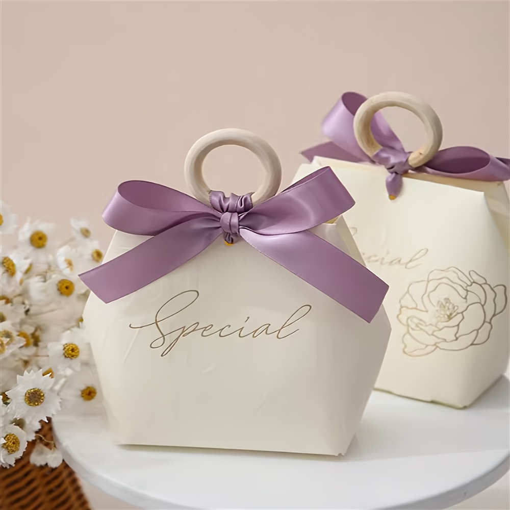 TEMU Gift For Her/him 10pcs Exquisite Portable Paper Packaging Paper Bag Portable Gift Hot Stamping Printing Wedding Anniversary Party Table