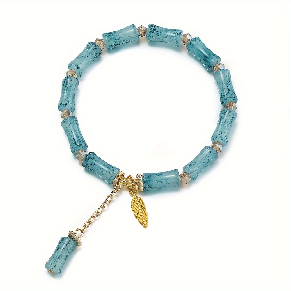 Glass Bamboo Bead Bracelet with Charm Pendant - No Plating