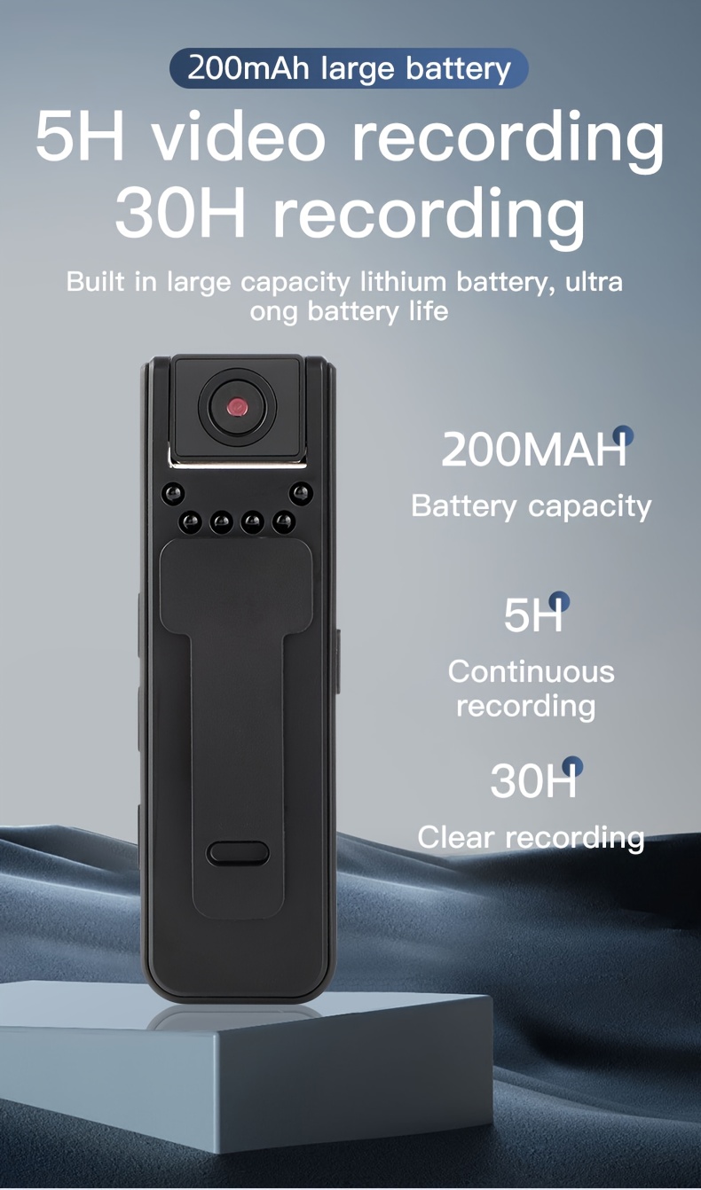 High-definition wearable human body camera with audio and night vision functions - 180° rotatable lens, 180° rotatable camera, supports a 32GB TF card slot, USB/power charging, ABS compact design, suitable for sports, outdoor adventures, travel (black), portable camera, Mini Body Cameras