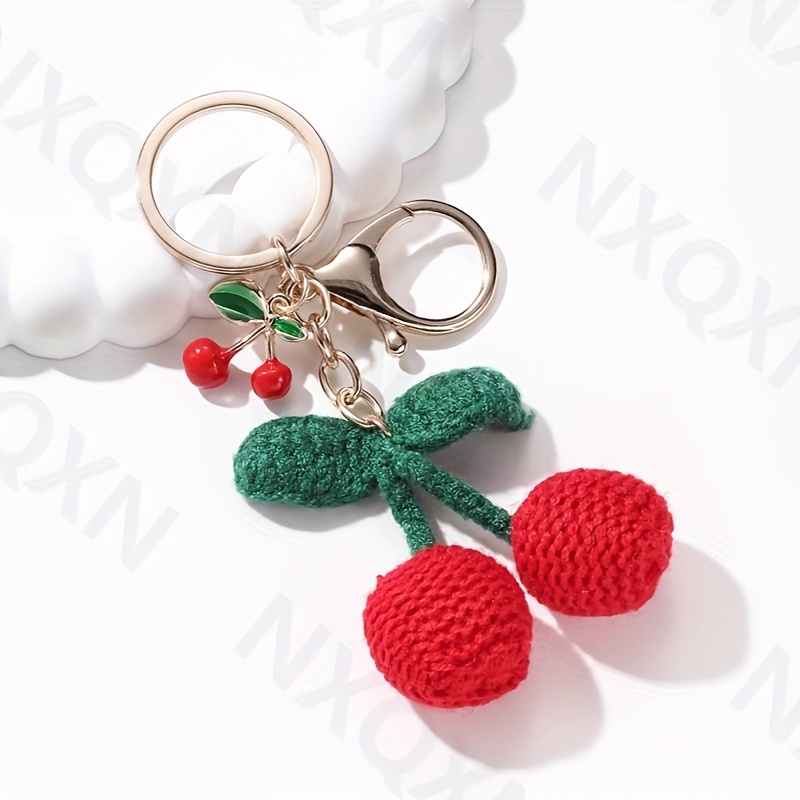Cartoon Cute Yarn Cherry Keychain For Handmade