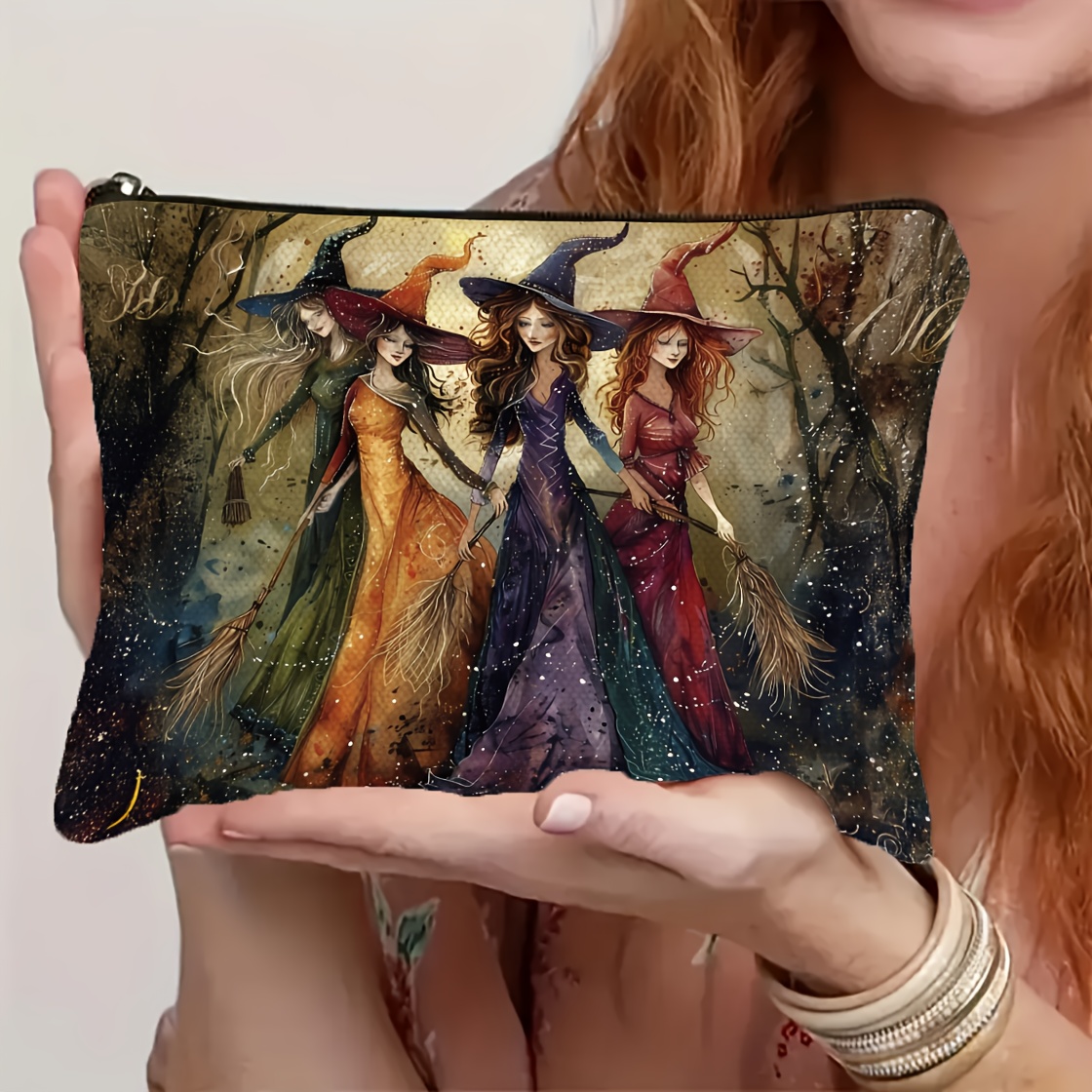Image of Vintage Makeup Bag - Double-sided Print, Large Capacity Travel Bag, Durable Zipper, Foldable Cosmetic Pouch - Halloween, Birthday, -themed Gift