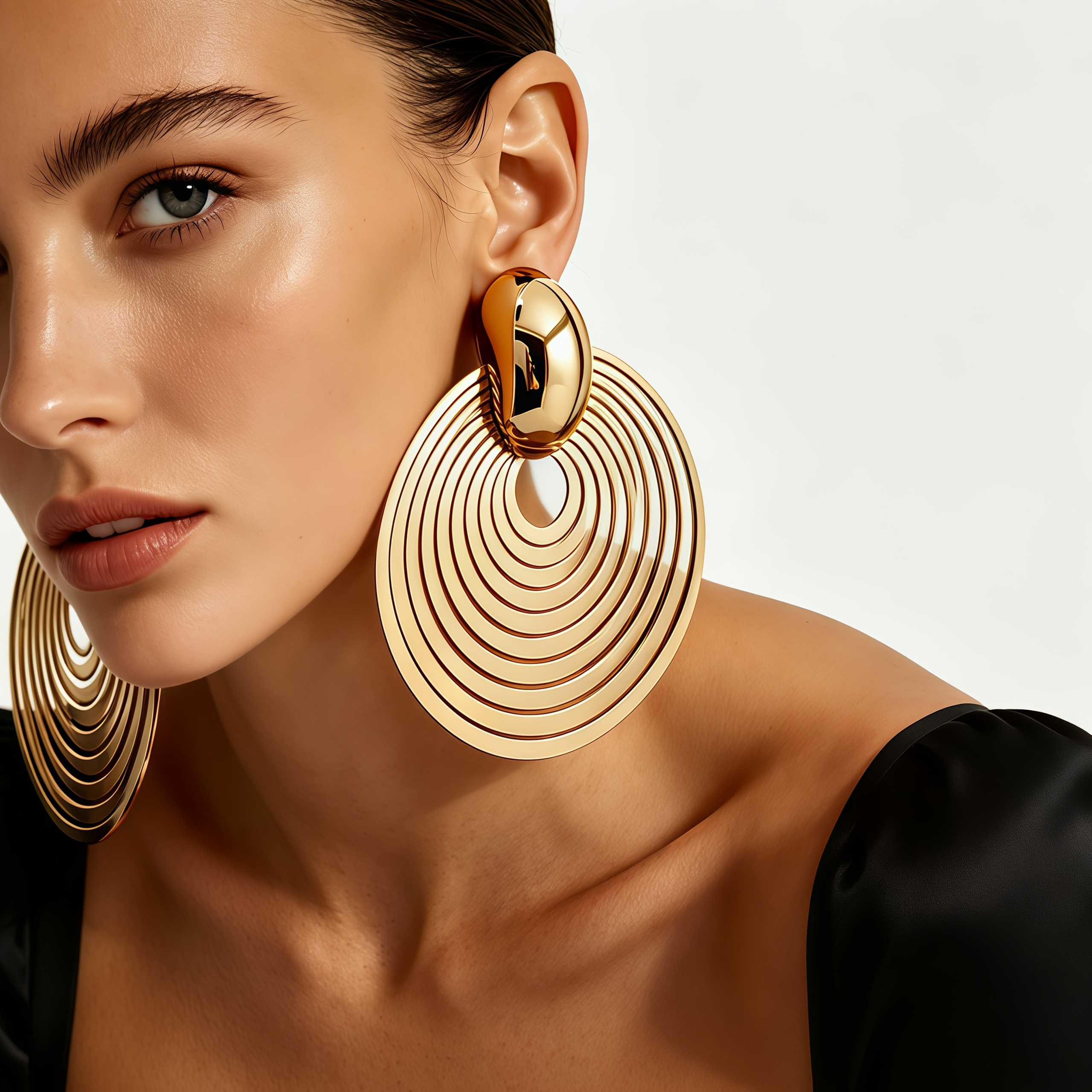 Women's Oversized Circular Multi-Layer Concentric Circle Design Earrings