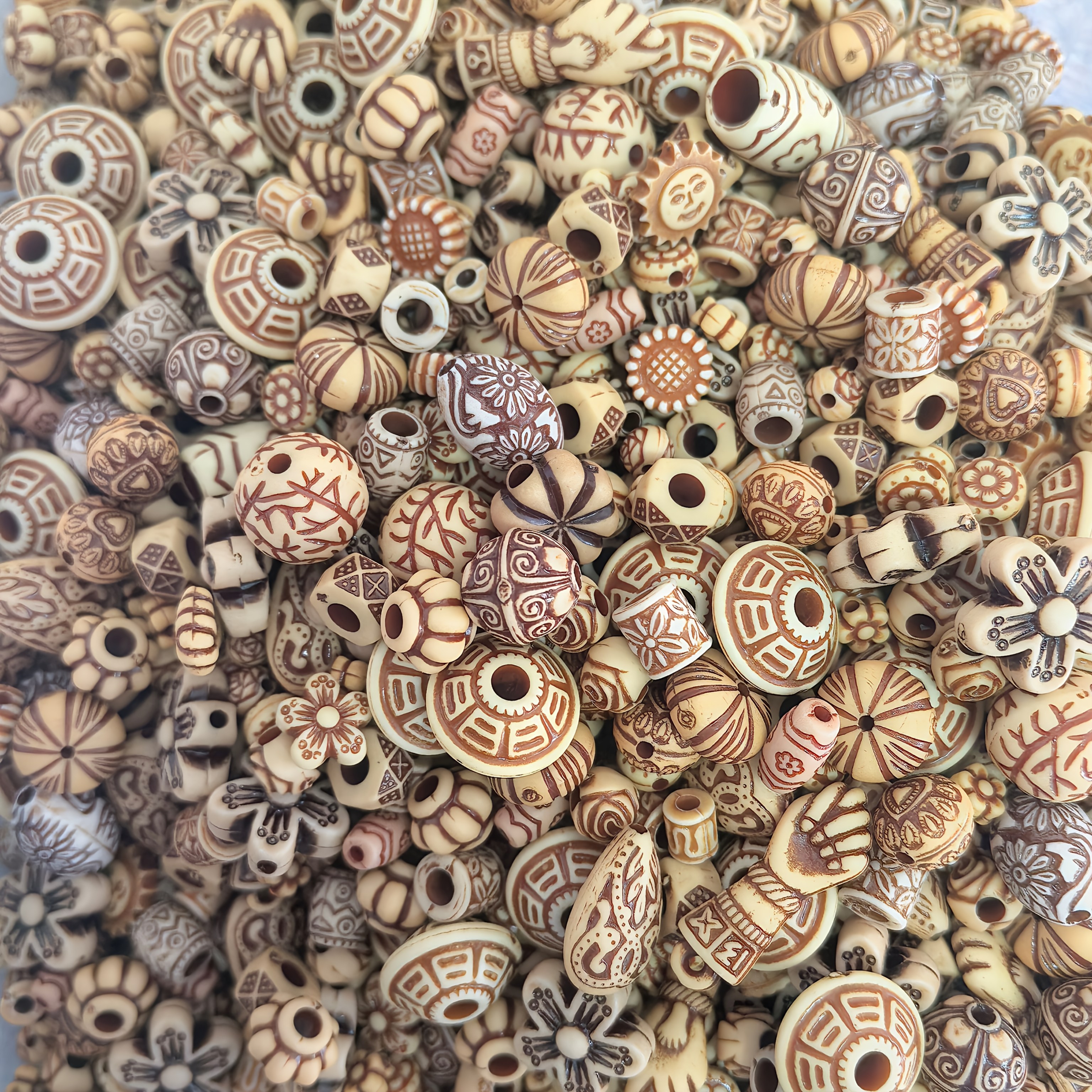 50g Vintage Style Mixed Acrylic Beads - Large Hole, Unique Shape, Suitable For Making And Weaving