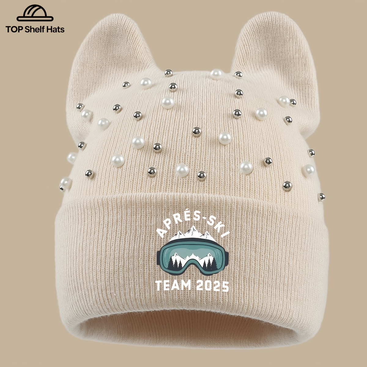 TEMU 1pc Fashionable Printed Pearl Beanie | "- 51.43meter" Pattern, Unisex, Lightweight Acrylic, Ideal For Skiing, Hiking, Christmas Gift