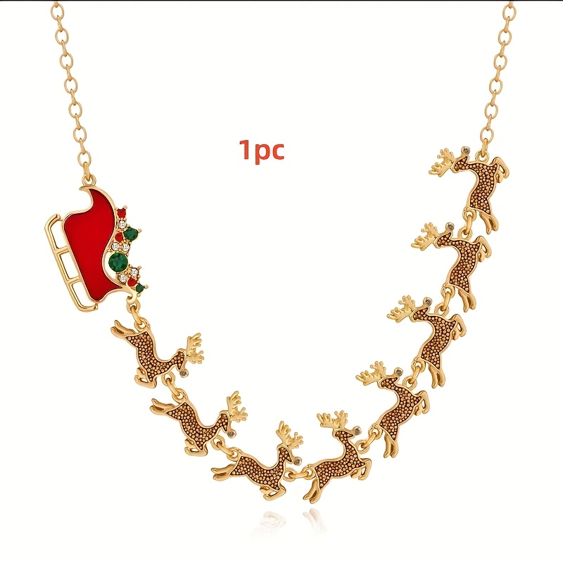 TEMU Women's Golden Reindeer Pendant Necklace - Colorful Alloy Reindeer Jewelry Suitable For Christmas Gifts, Daily Wear, Elegant & Cute Reindeer