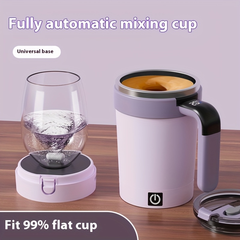 PANCERKA Auto Stirring Cup, Automatic Magnetic Self Mixing Coffee Mug with Temperature Display Function and straw, Detachable base, suitable variety of containers, Travel Tumbler Car Cup for Milk Chocolate Mocha, Creamy White