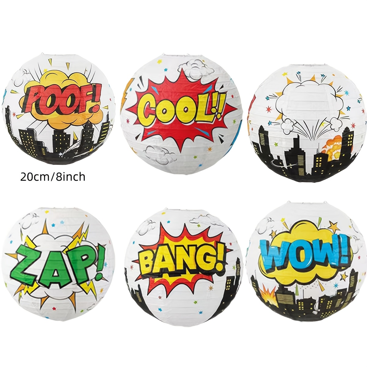 TEMU Lot de 6 décorations de fête sur le thème des , lanternes en papier amusantes suspendues style bande dessinée Wow Zap Boom, pour fête