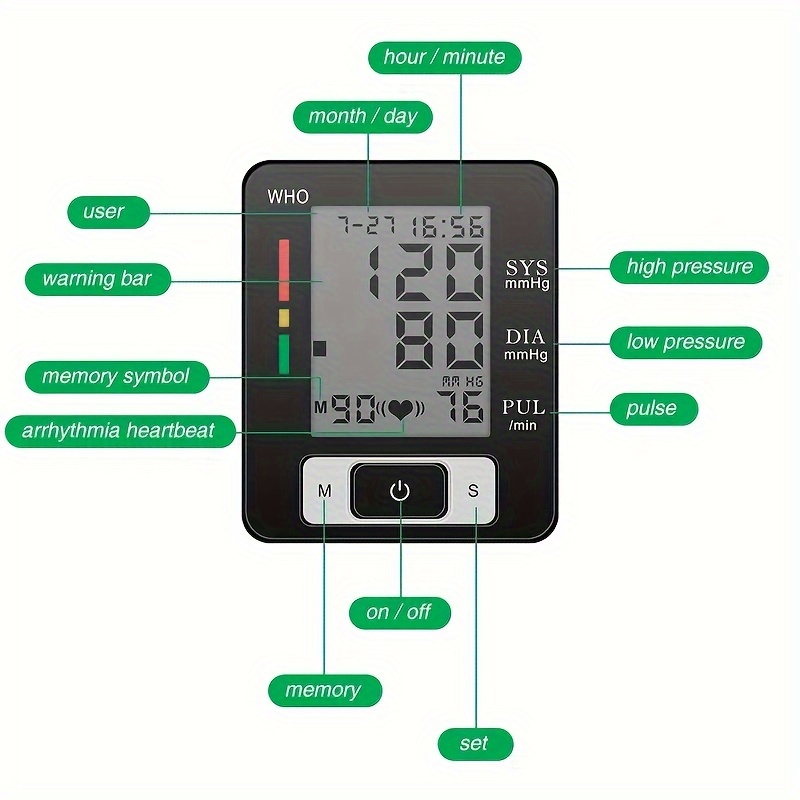 1pc   kun automatic wrist bp monitor for adults   pressure cuff with heart rate measurement memory storage adjustable cuff portable   use easy to read lcd display ideal for   management cardiovascular health blood pressure monitor for   health tools sleek device design durable   device Product details 1