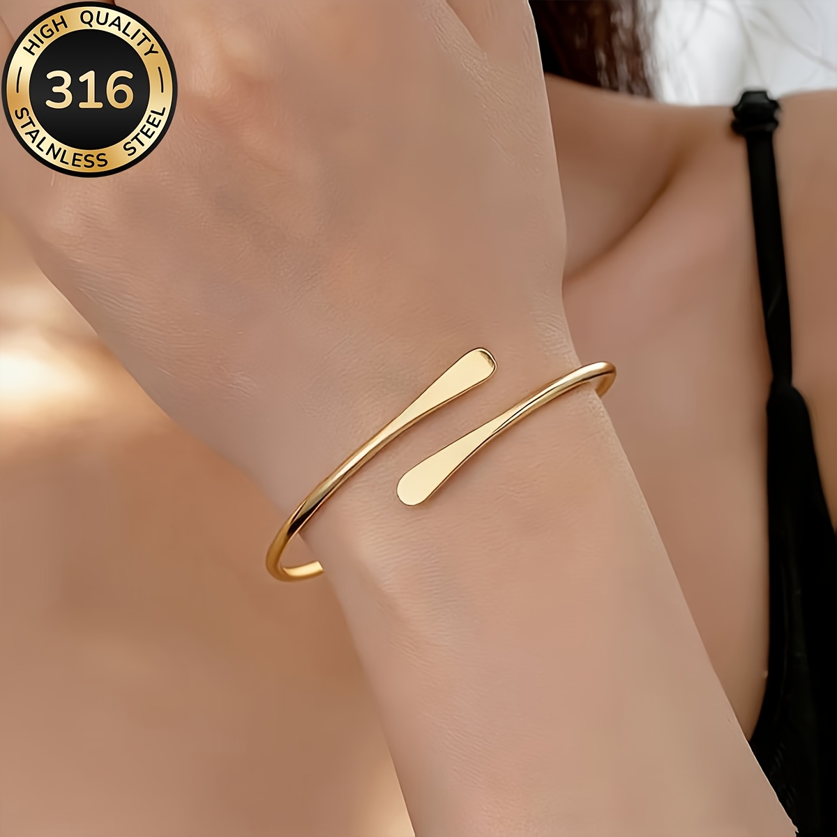 2pcs Adjustable Open Bangle Bracelet Set, 18K Plated
