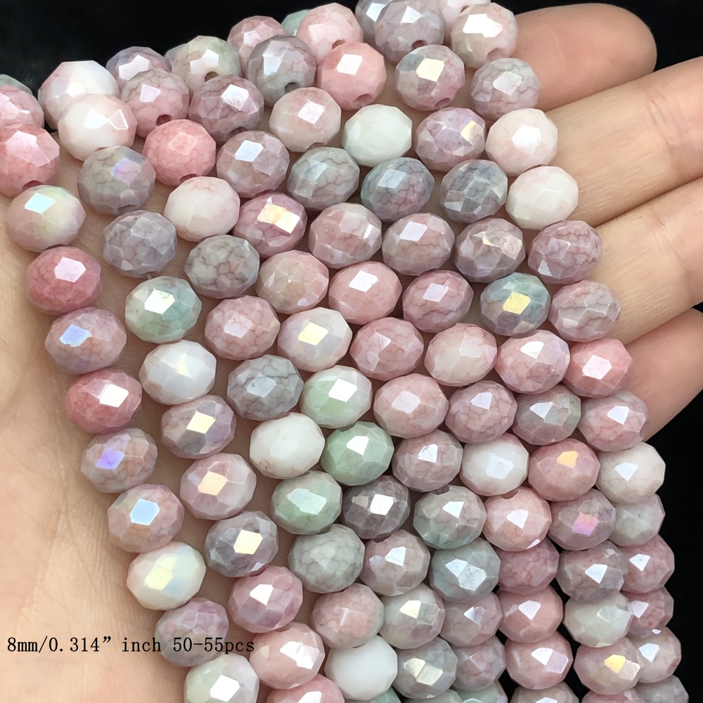 Image of 8mm High Quality Shiny Nude Pink Light Green Flat Beads Glass Beads Spacer Loose Beads For Jewelry Making Handmade Women's Necklace Jewelry Making Additions Gift Beads And Bead Assortments