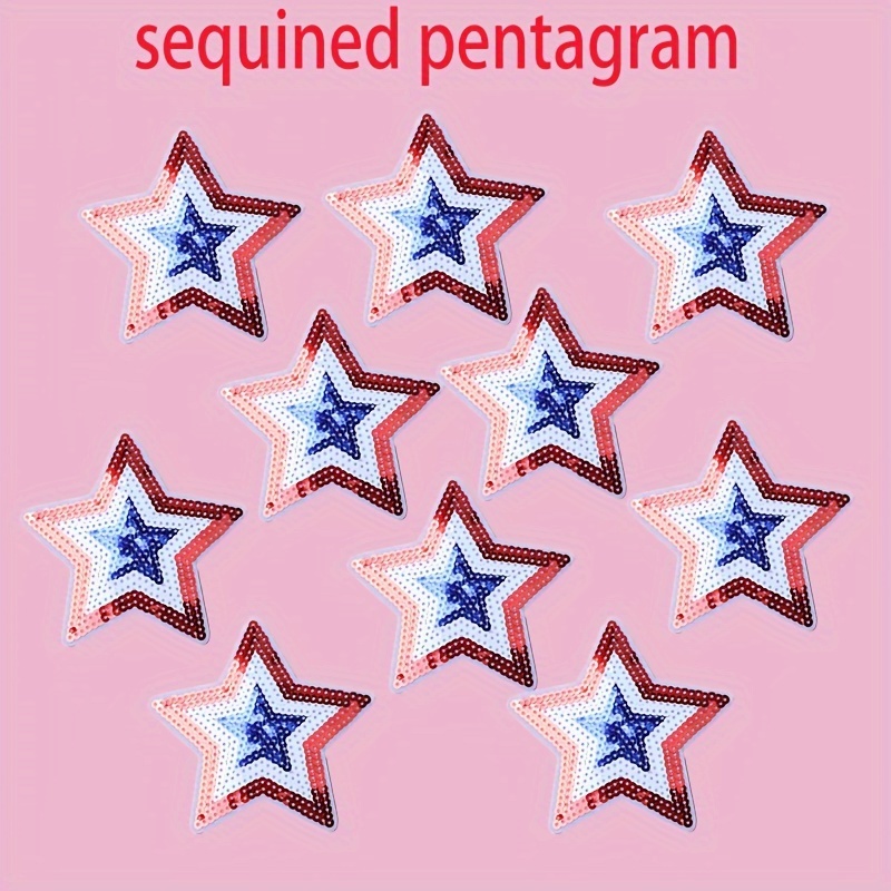 

10pcs Patriotic Sequin Star Patches, Iron-on Appliques For Clothing And Bags Decoration, Glue, Patches