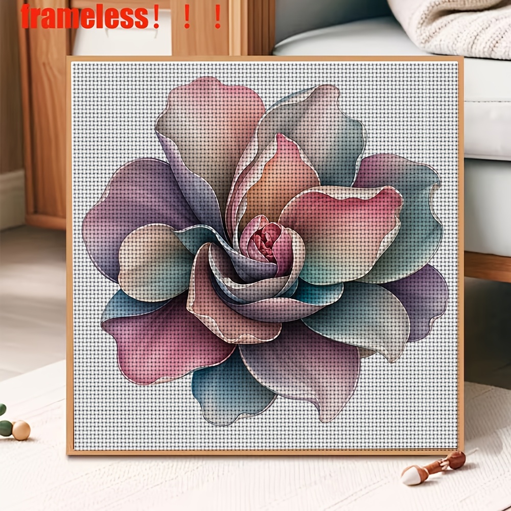 New DIY Cross-Stitch Printed Kit, Frameless Colorful Gradient Petal Flower Pattern