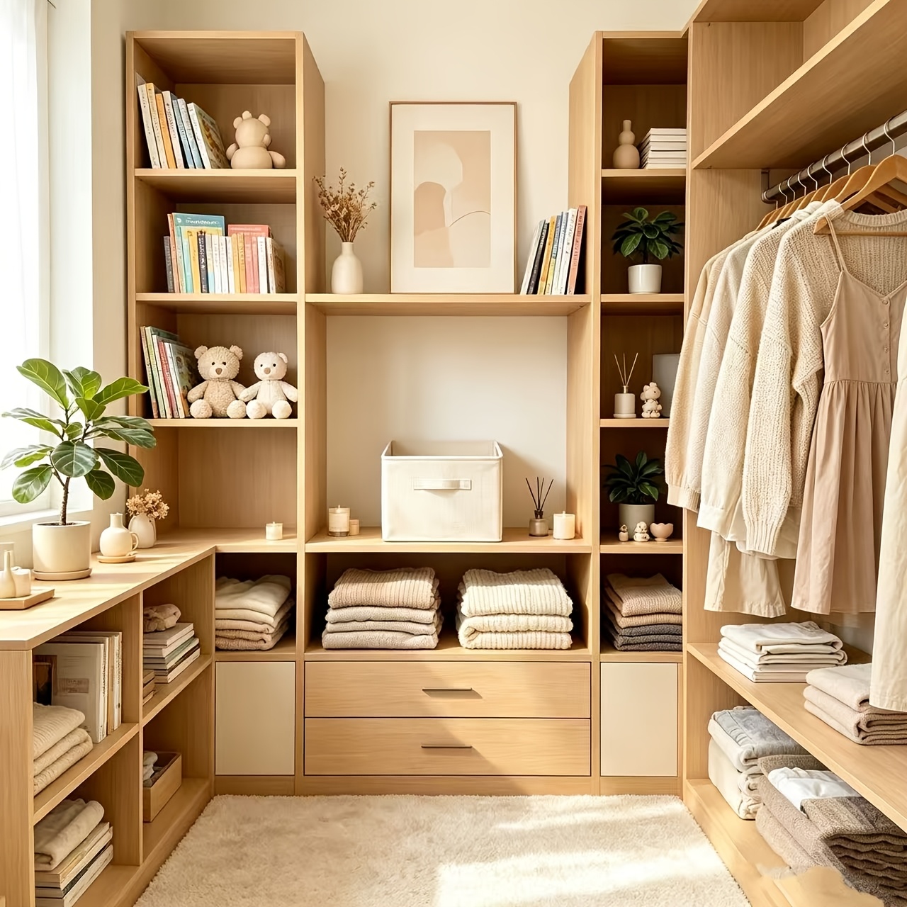 TEMU New Foldable Beige Storage Box With Handle, Large Capacity For Handbags, Underwear, Clothes, Suitable For Bedroom, Closet, Cabinet, Living Room,