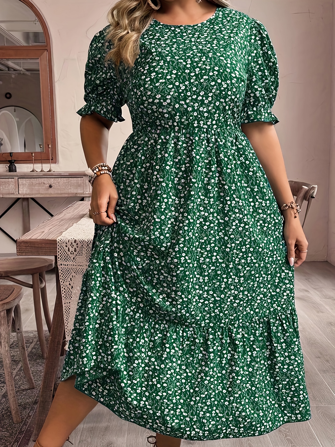 buy green goddess salad dressing online Olydia Midi Dress in Black Chiffon with Crystal Flower Print , V Neck main image 1