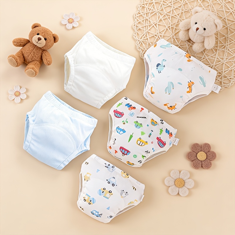 Image of 5pcs Reusable Washable Potty Training Underpants For Toddlers, Cartoon Print, Soft, Breathable, And Leak-proof, For Boys And Girls, Comfortable And Durable
