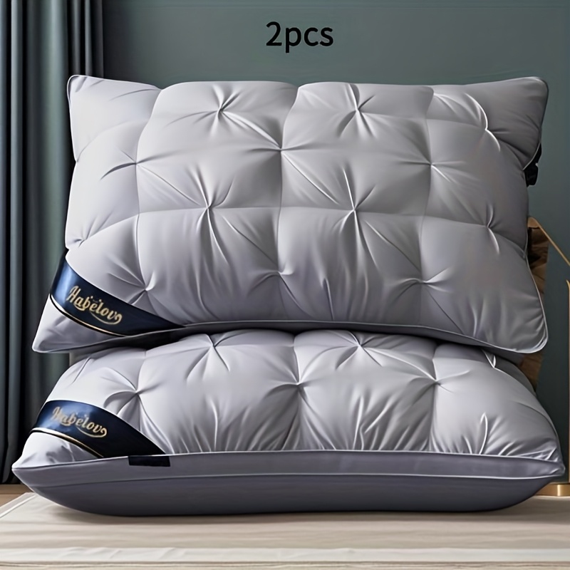 1/2pcs Luxury Five-Star Hotel Quality Pillow - Deep Sleep Neck Support, High-Density Non-Sagging All-Season Pillowcase with White Satin, 100% Polyester Filling, Vacuum Compressed Packaging, White, Home Comfort, Quilted Design, Premium Fabric