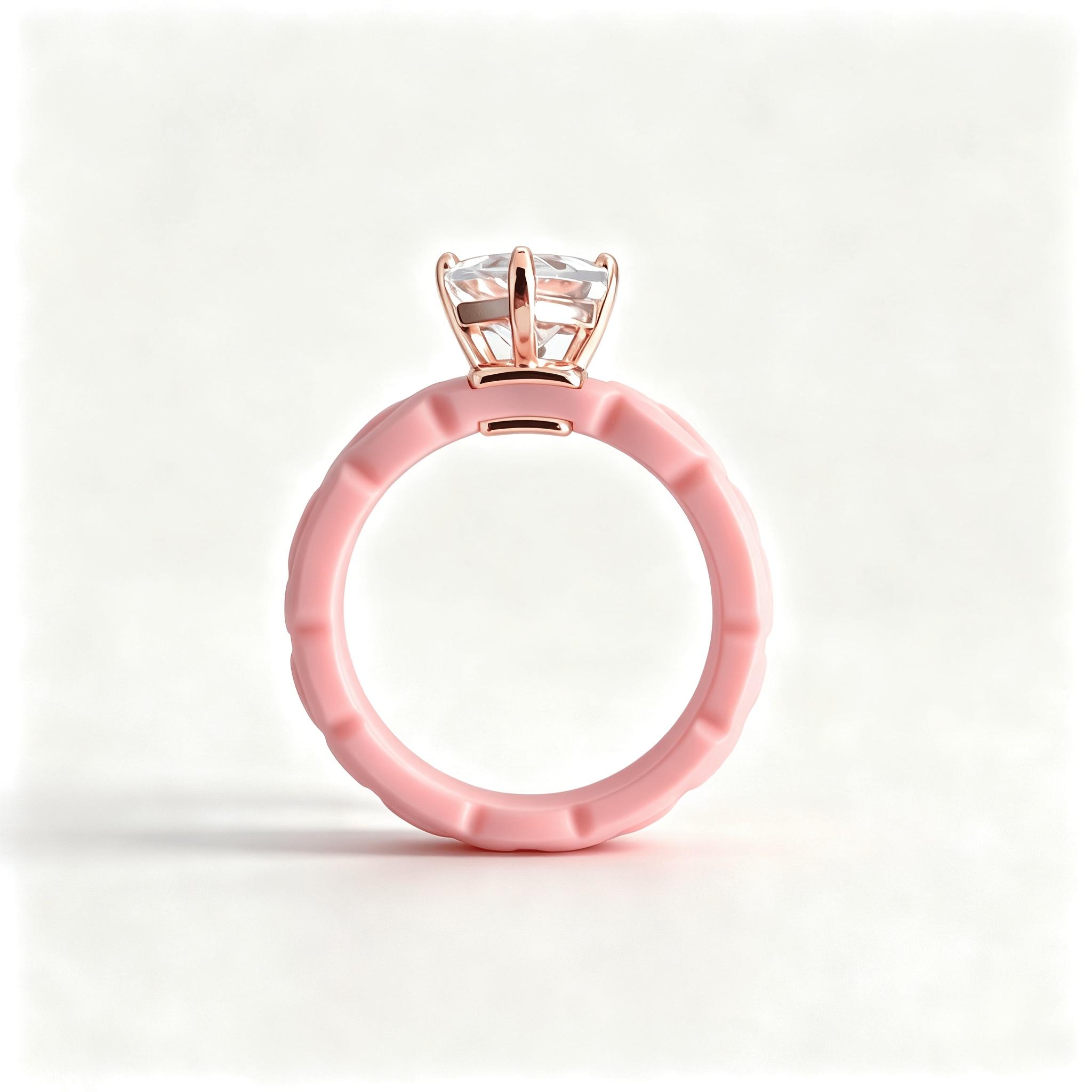 Pink Teardrop-Shaped Zirconia Silicone Ring, Anniversary Gift