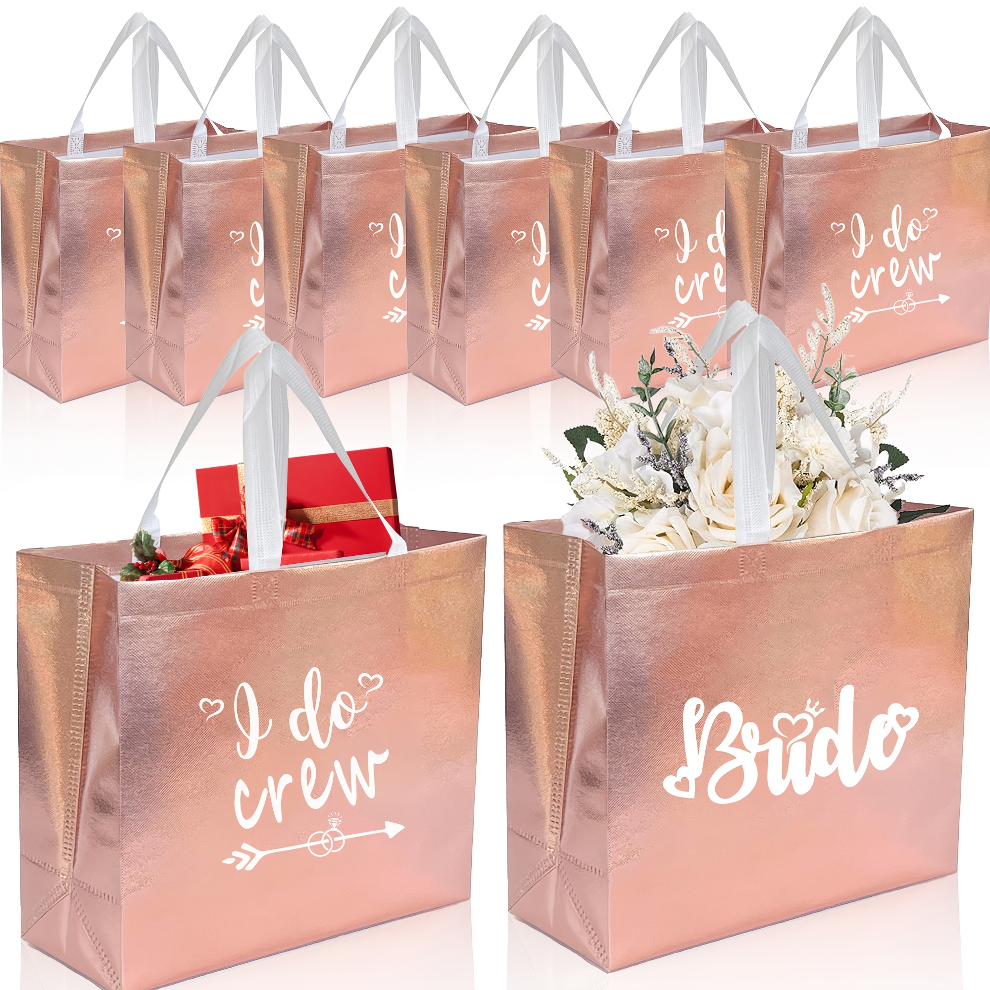 Image of 8pcs Rose Golden "i Do" Crew And Bridal Gift Bags, Perfect For Bridesmaid Gifts, Bachelorette Party Gifts, And Bridal Shower Gifts