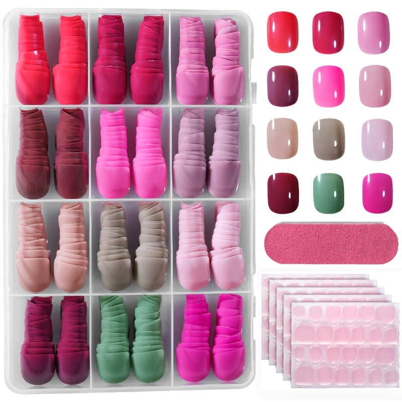 

288pcs Acrylic -on False Nails, Nail Set With 12 Colors, Comes With 6 Jelly Glues And A Nail File, Suitable For Women And Girls Diy, Daily Casual Wear Nail Decoration