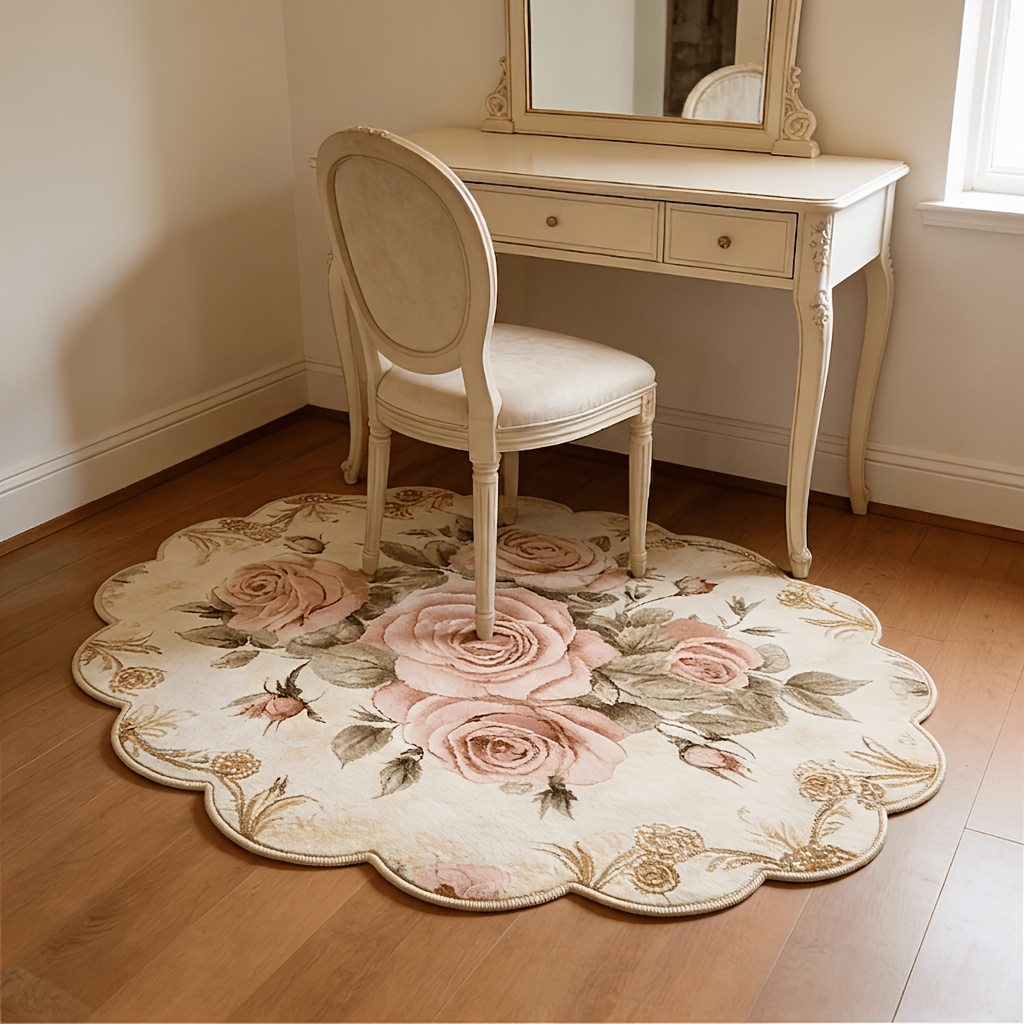 TEMU Vintage Bedroom Bedside Rug, European Country-style Living Room Decorative Rug, High-end Light Luxury Reading Area And Play Area Plush Rug With