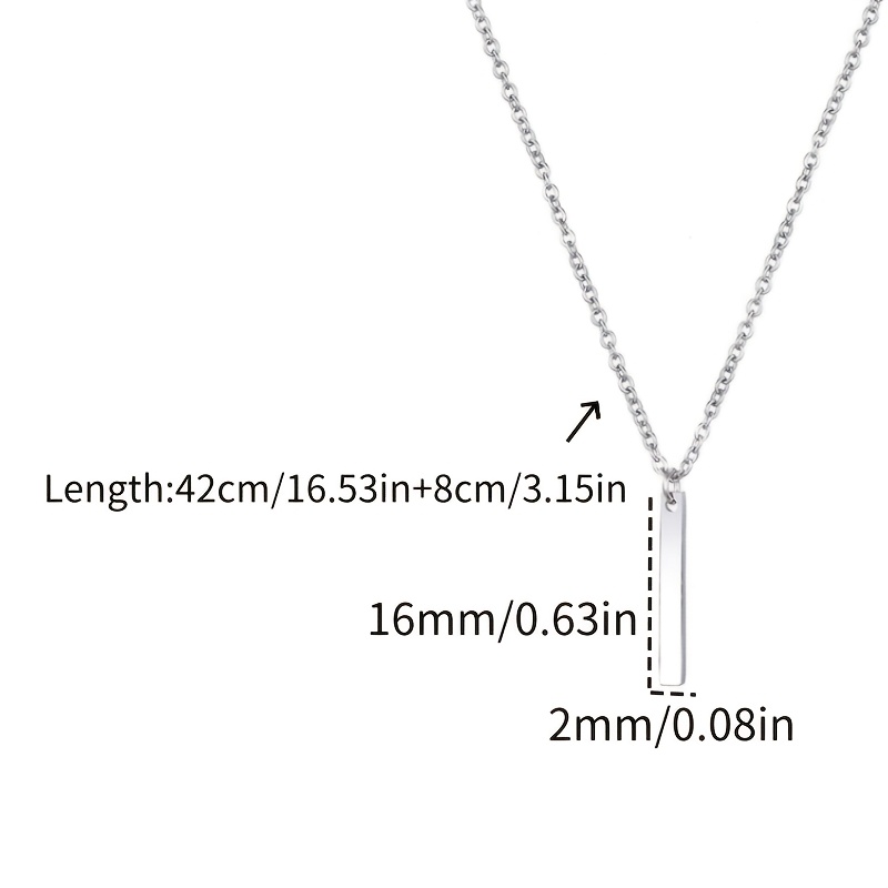 Stainless Steel Long Bar Pendant Necklace, Unisex