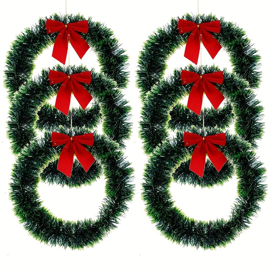 TEMU 6pcs Christmas Wreaths With Red Bows - Holiday Decor For Front Door, Wall & Kitchen - No Power Needed, Featherless Home & Window Accents