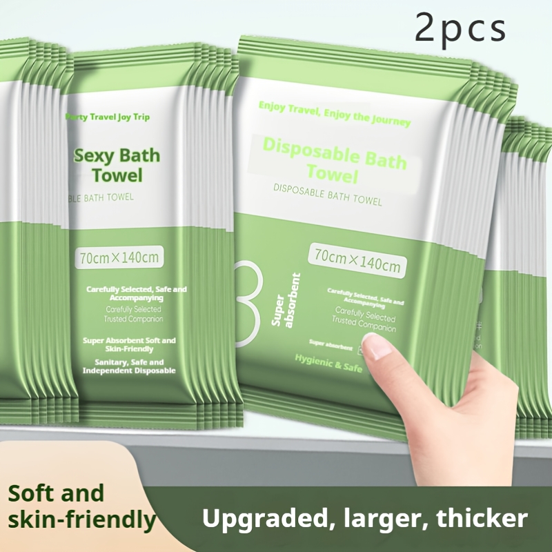 TEMU 2pcs /pack 2pcs Suitable For Hotel, Travel & Emergency Disposable Bath Towel Set - Thickened Large Compressed Microfiber Towels, Individually
