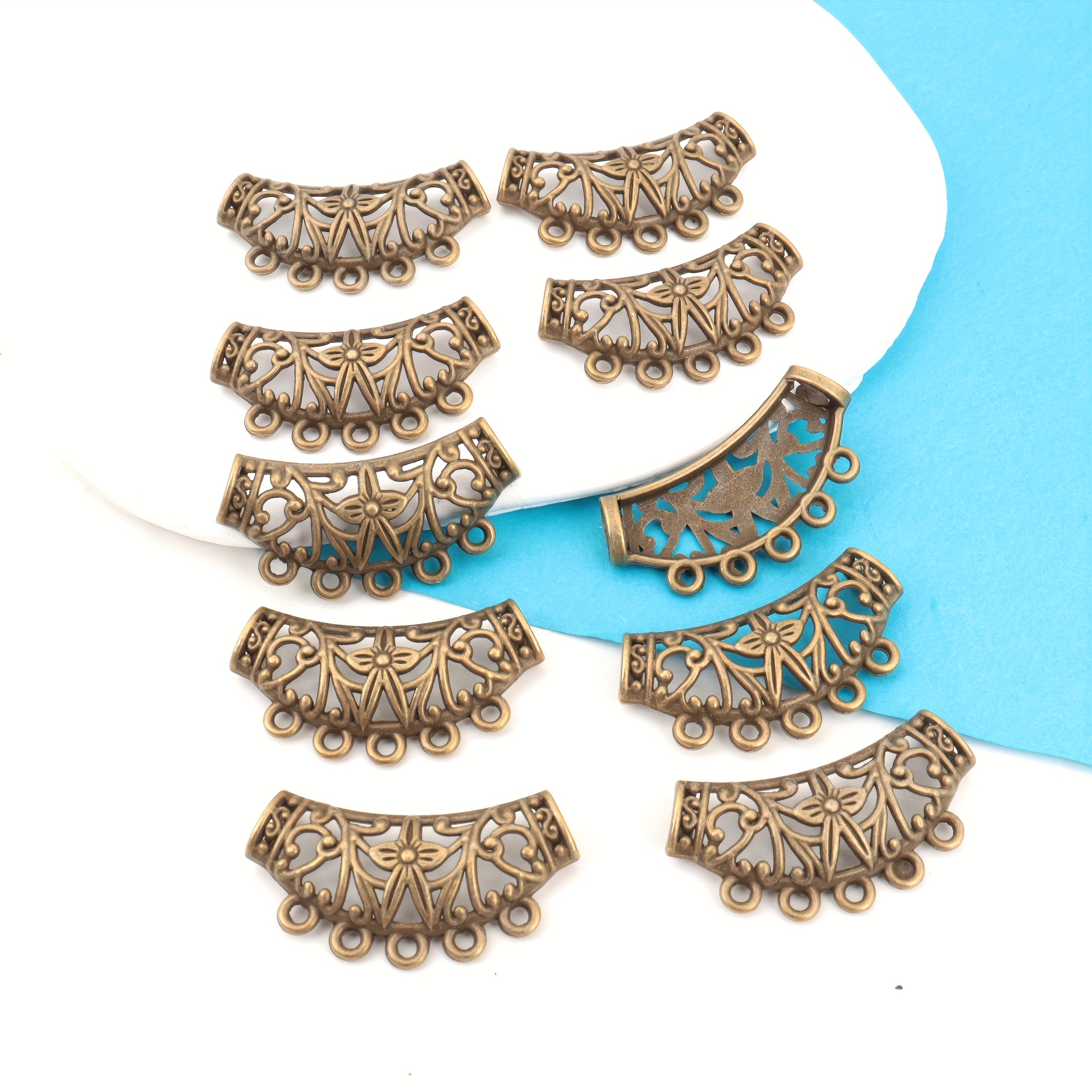 10pcs Hollow Vintage Tee Necklace Connectors