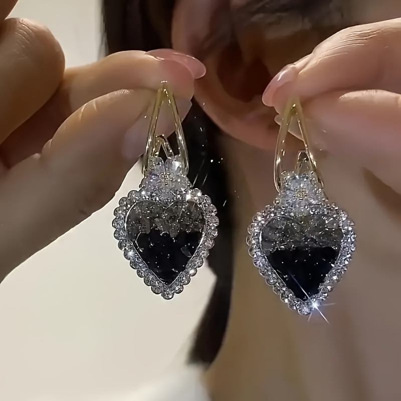 TEMU Sparkling Heart-shaped Synthetic Crystal Pendant Earrings, Exquisite And Fashionable Hypoallergenic Women's Earrings, Romantic Jewelry Accessories Gift, Suitable For Lovers And