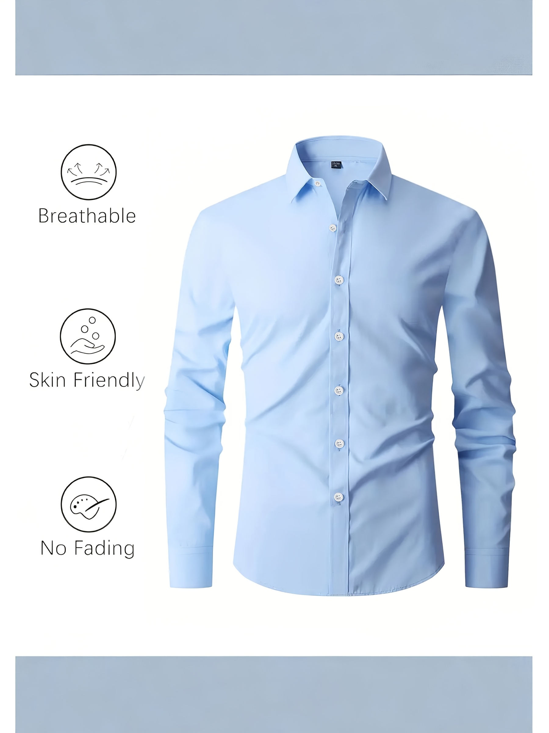 Camisa Casual para Hombre - Color Sólido, Cómoda, Elástica, Suave, Lavable a Máquina y Lavable en Seco, Manga Larga, Corte Regular, con Cuello, Adecuada para Fiestas, Citas, Trabajo, Actividades y Ropa Casual de Fin de Semana para el Día a Día