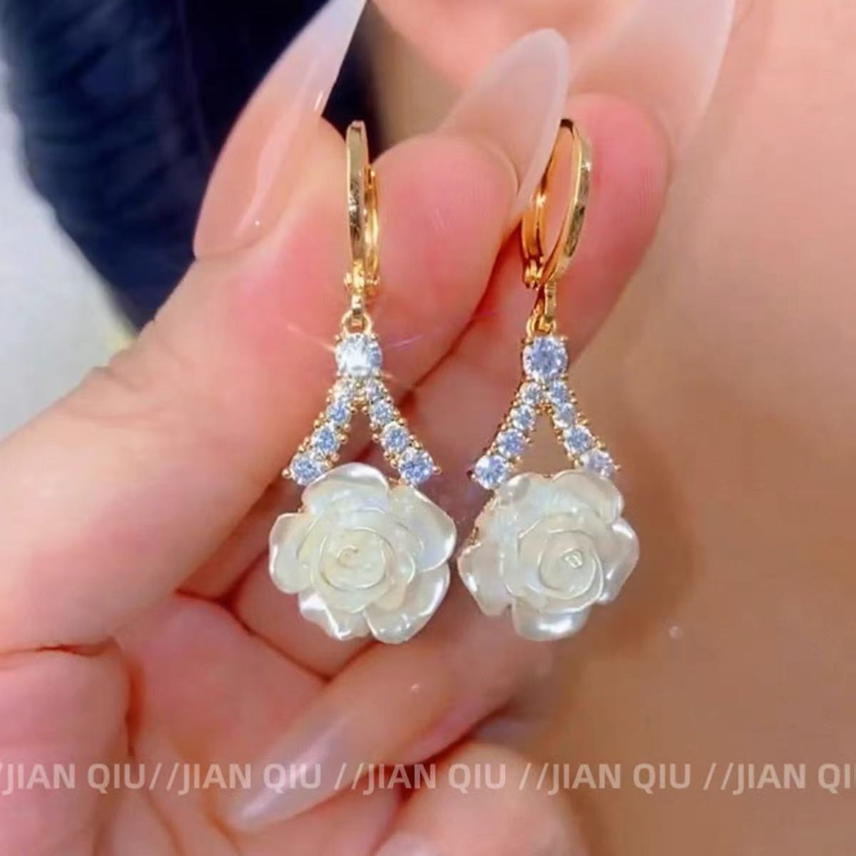 TEMU 1 Pair Elegant Rhinestone-encrusted Teapot Earrings - , Golden-tone, Daily Wear & Gifting, Festive Jewelry|elegant Earrings| Alloy Earrings
