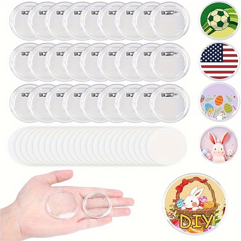 

10 Pcs Diy Craft Button Badges Kit, Transparent Acrylic Pin Buttons, Clear Design-your-own Button Pins For Crafts And Supplies - 2.28 Inch & 1.73 Inch