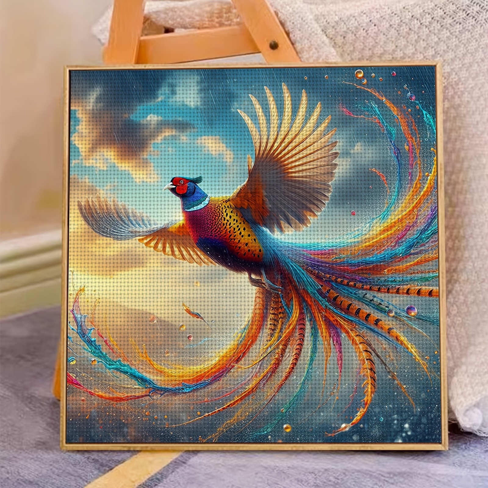 Complete DIY Cross-Stitch Kit, Colorful Feathered Divine Bird