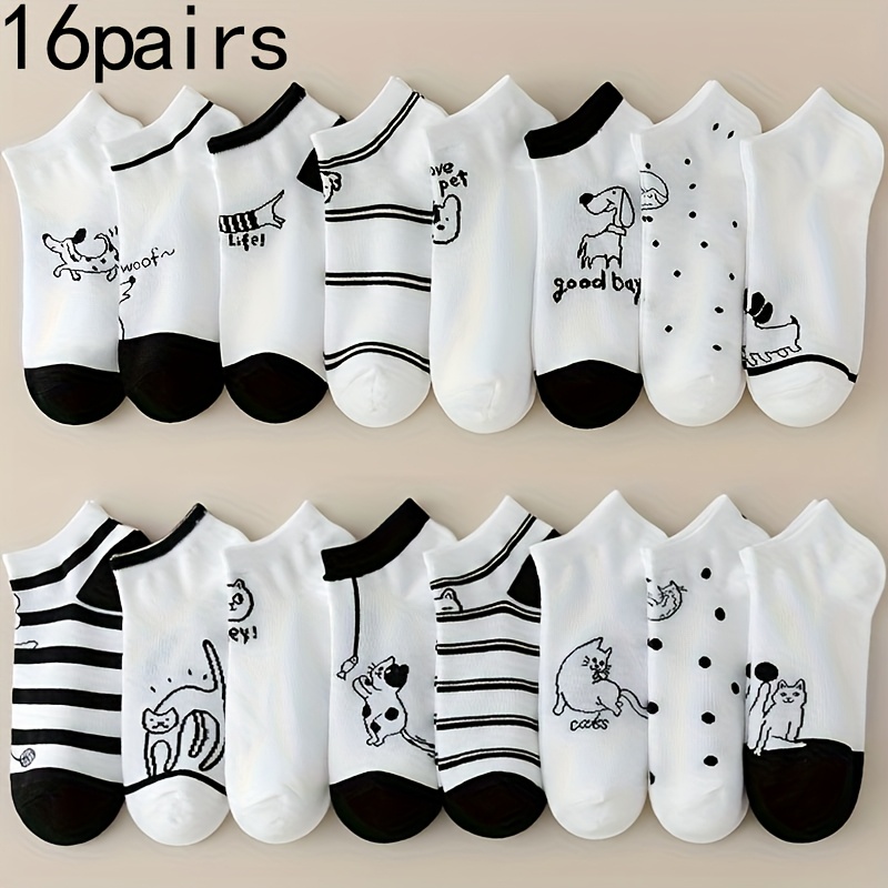 8 Pairs/16 Pairs Of Cartoon Cat And Dog Socks For And, Breathable And Comfortable For Casual Wear, With Stylish Outfits When Going Out
