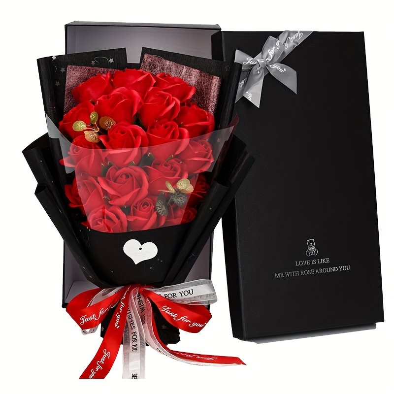 18pcs Gift Box Artificial Rose Flowers For Birthdays, Travel Souvenirs, Graduation Parties, And Gatherings