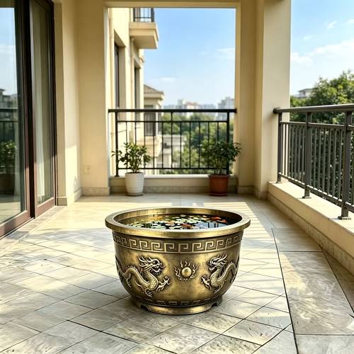 Oversized 27.5/23 Inch (90/50 Liter) Heavy-Duty Planting Tools And Flower Pots, with Crack-Resistant Resin Pots with High-Strength Design (No Drainage Holes Or with Drainage Holes), Decorated with Raised Embossed Bronze Patterns