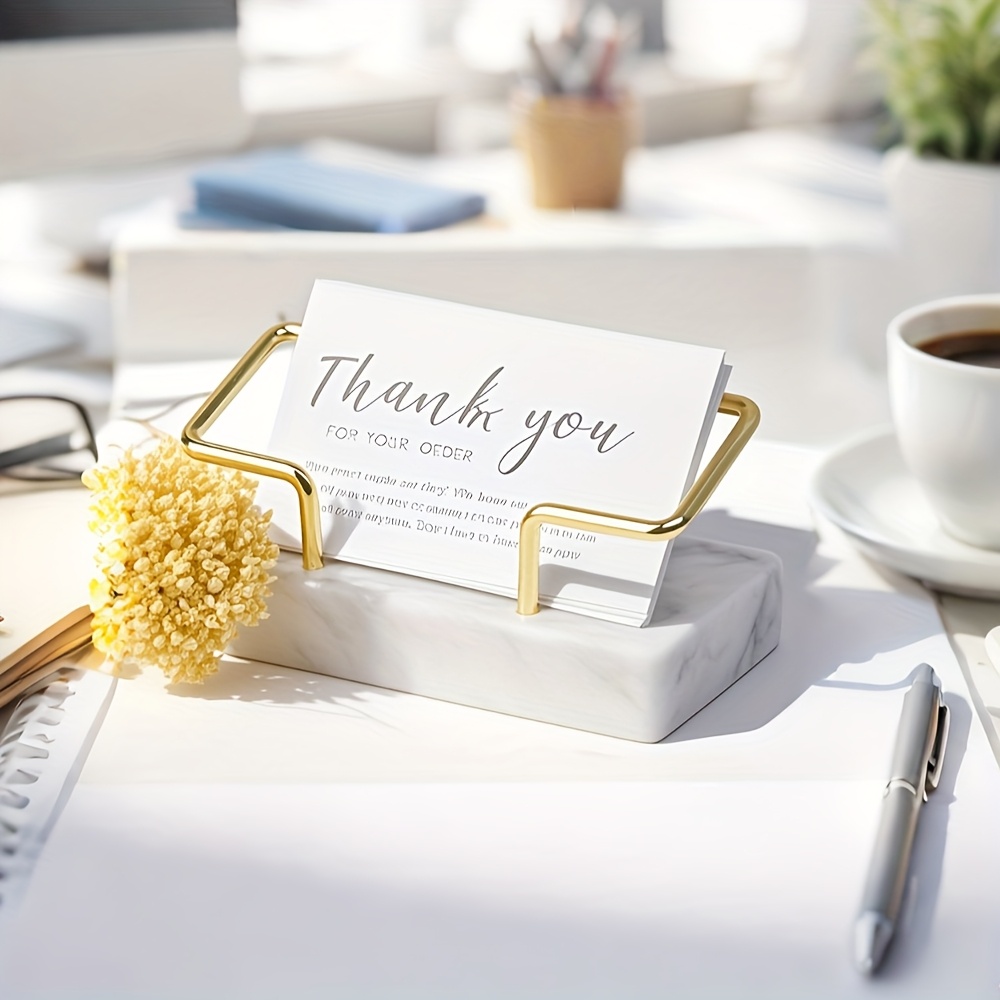E-shop Eleganter Marmor-Visitenkartenhalter - Marmor-Schreibtischorganizer mit goldenem Metallrahmen, Doppelschlitz-Visitenkartenorganizer für Büro,