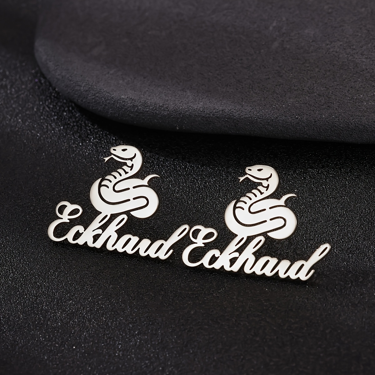 Custom Name Golden Snake Earrings, Personalized Cartoon Cobra Studs