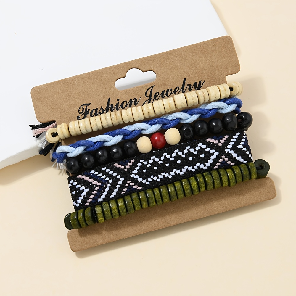 5pcs Bohemian Tassel Bracelet Set, Adjustable Stackable Design
