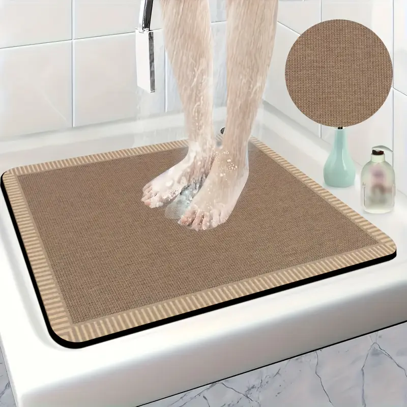 1pc diatomite bath mat modern striped border print design quick dry non slip absorbent floor rug soft and comfortable for bathroom shower laundry room bedroom doorway kitchen rv bathroom Product details 0