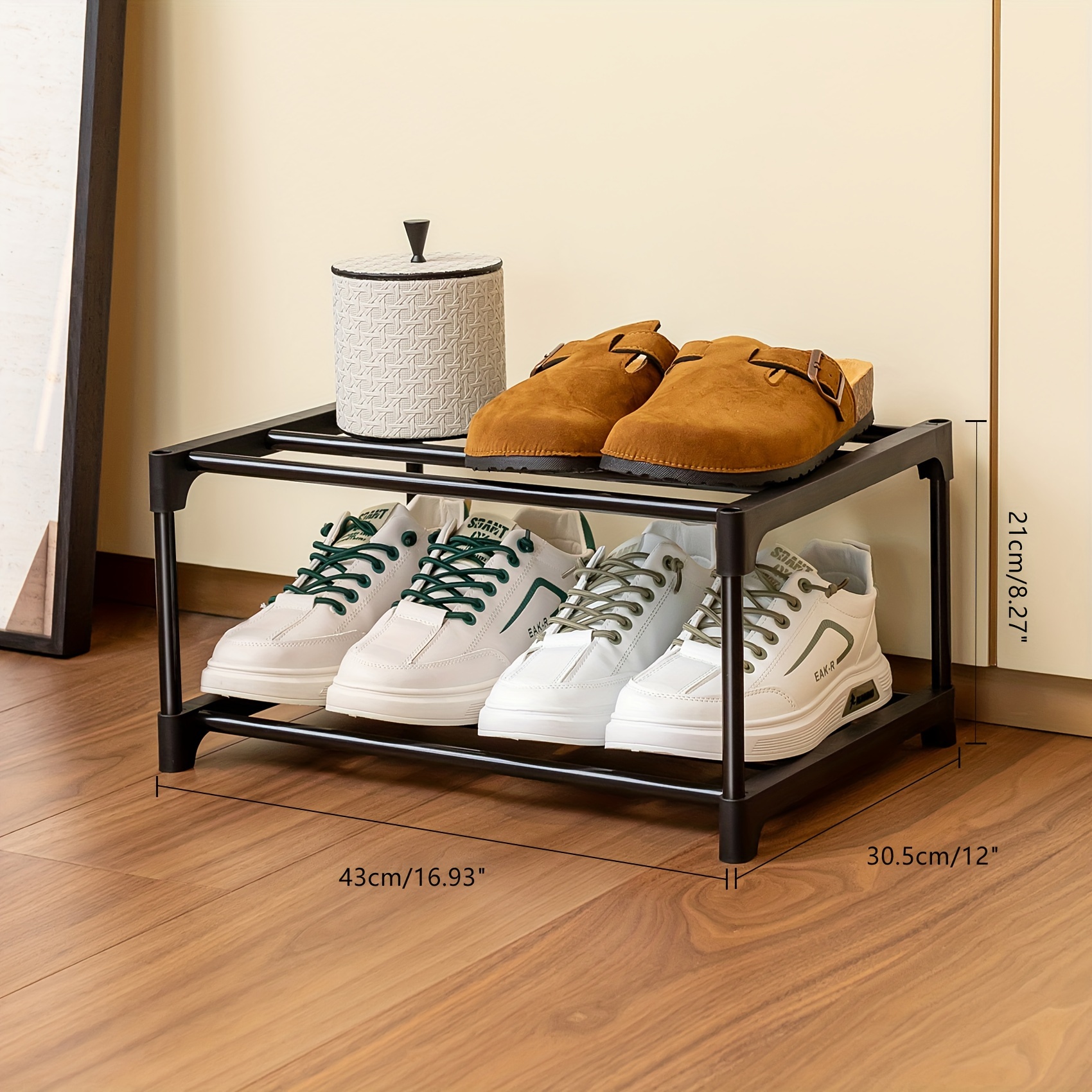 Zapatero De 4 Niveles Hockmez | Organizador Apilable De Metal Y Tela | Para Pasillo O Armario