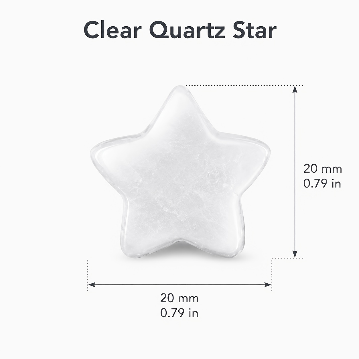 Natural Clear Quartz Star Stone, 20mm Polished Five-Point Star