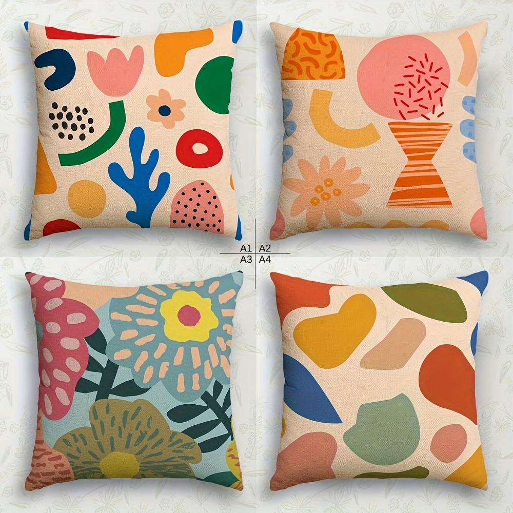 TEMU 4pcs Set Modern Abstract Pillowcases - Vibrant Multicolor Modern Pillowcases With Zipper Closure, Decorative Cushion Covers, Suitable For Sofa,