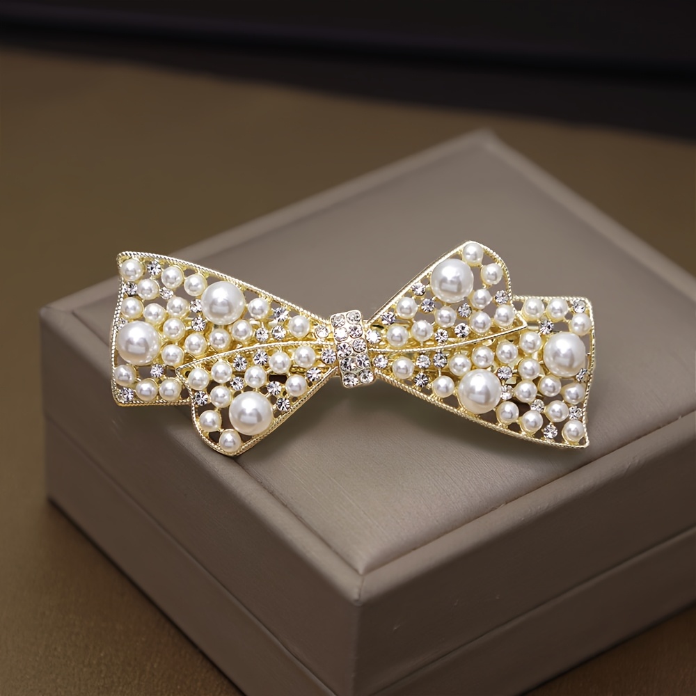 TEMU A Headdress Jewelry Bow Pearl Hair Accessory Half Tie Hair Clip Bangs Clip Temperament Side Clip Spring Clip