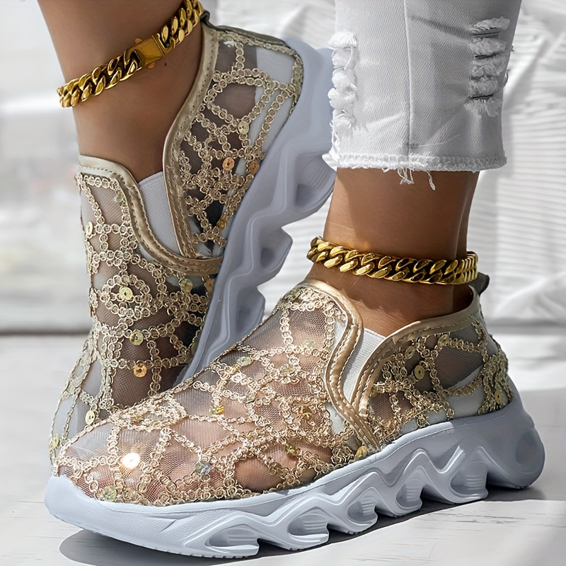 glitter mesh casual sneakers details 5