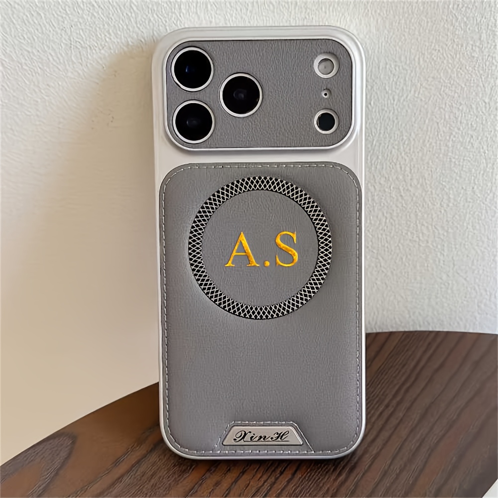 TEMU Phone Case: Personalized Customized Letters Golden Custom Name Magnetic Synthetic Leather Pattern Synthetic Leather Phone Case For Iphone 17 Pro