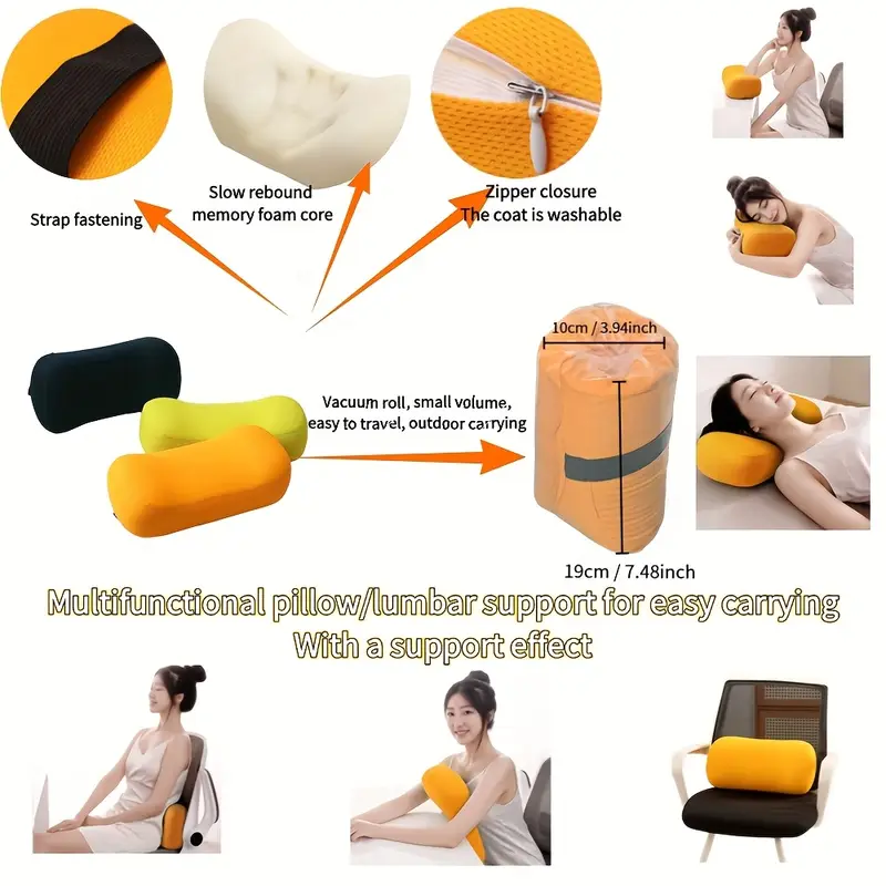 1pc memory foam lumbar pad travel pillow office sedentary lumbar support pad portable multifunctional pillow with adjustable shoulder strap compressible easy to carry delicate lumbar pad nap Product details 5