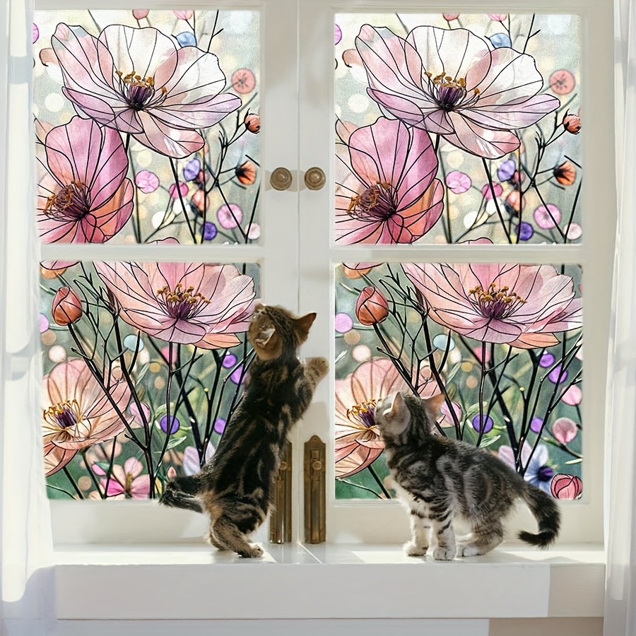 

1pc Floral Static Cling Window Film, Pvc No-glue Glass Decal For Home, Office, Use,