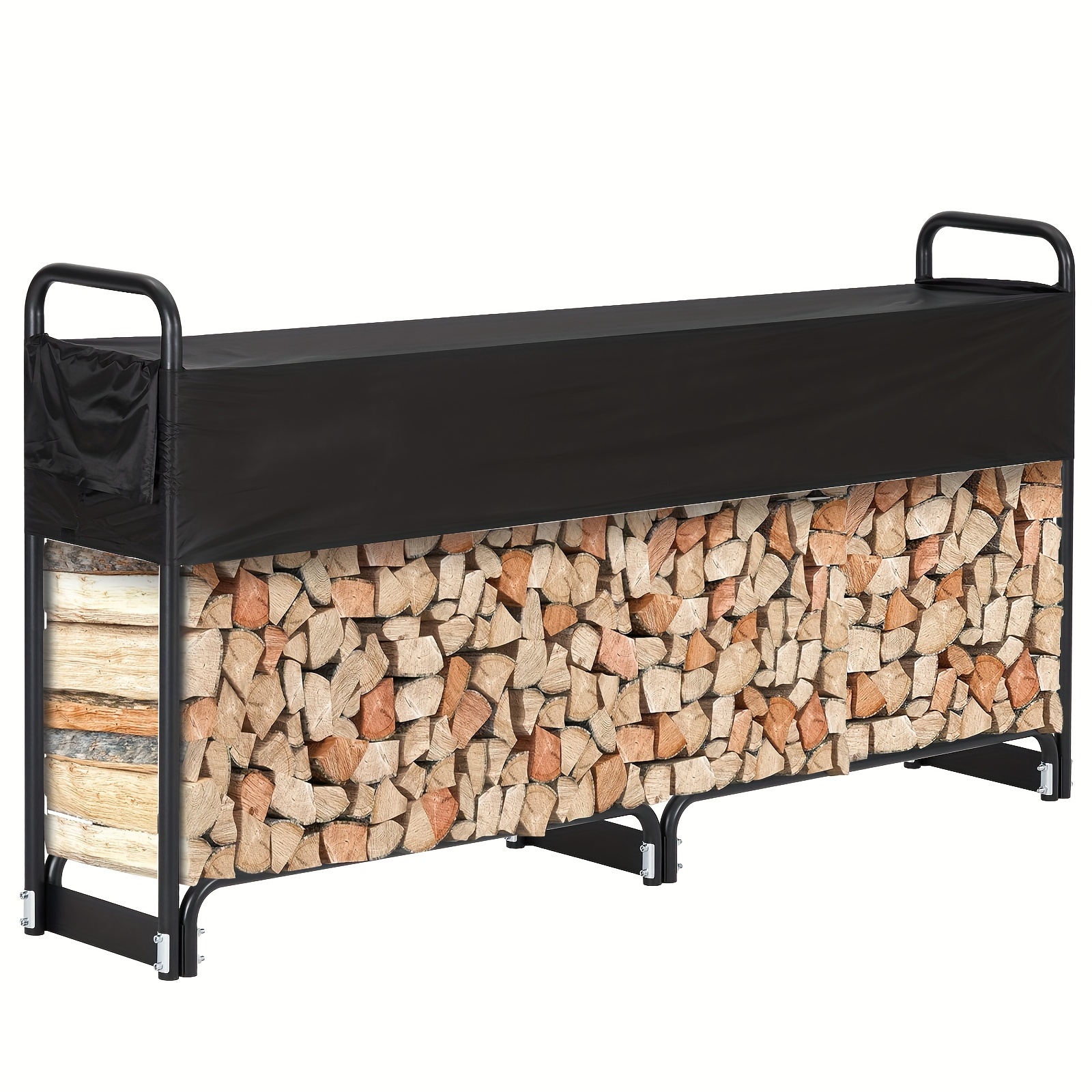 

1pc 8ft Outdoor Firewood Rack, Fireplace Fire Pit Wood Pile Storage Stand, Timber Stand, Heavy Duty Square Sturdy Stand, Can Withstand 440lb With Waterproof Cover